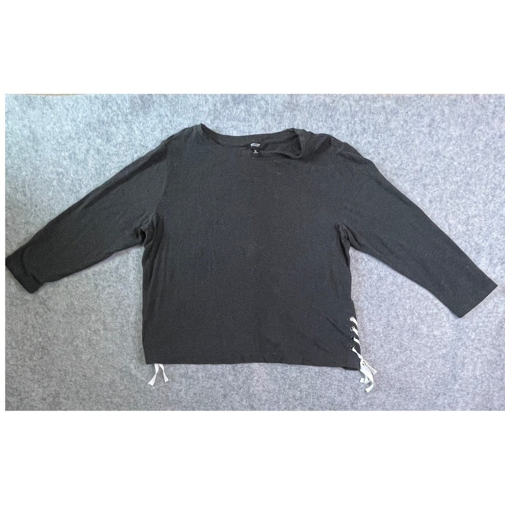 Simply Vera Wang Womens XL Gray Long Sleeve Lace Up Side Top Charcoal Heather